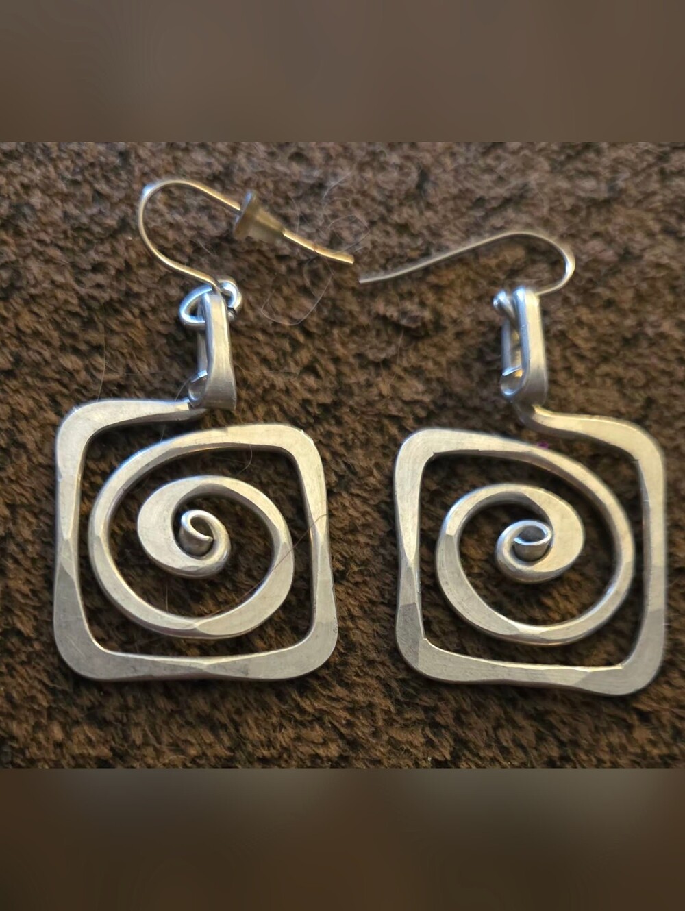 Silver Spiral Square Drop Earrings
